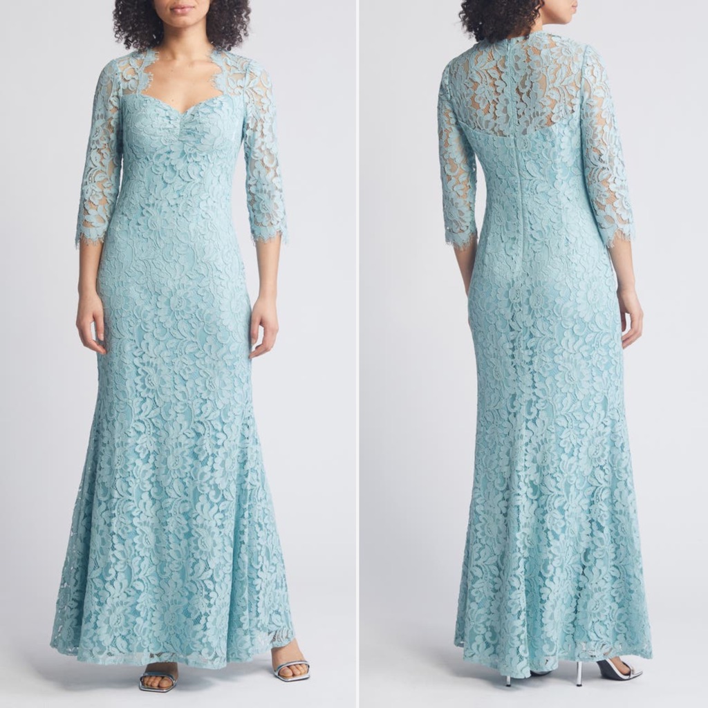 Nwt | Eliza J | Floral Lace Trumpet Gown In Sage | Sz 6